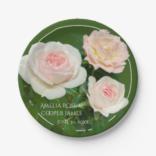 Elegant pink peach white roses floral  paper plate