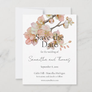 Elegant pink peachy watercolor floral greenery save the date
