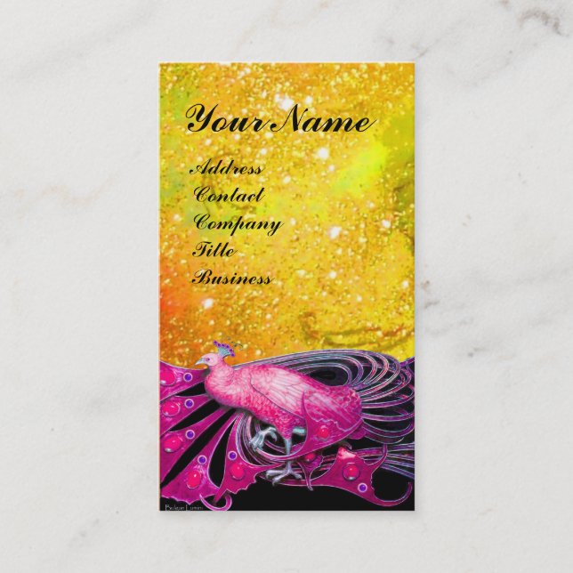 ELEGANT PINK PEACOCK JEWEL IN GOLD SPARKLES BUSINESS CARD (Front)