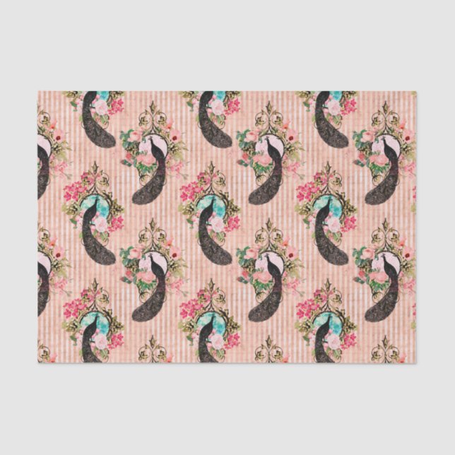 Elegant Pink Peacock  Tissue Paper (Front)