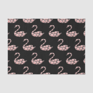 Elegant Pink Pearl Swan on Black Background Tissue Paper