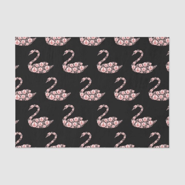 Elegant Pink Pearl Swan on Black Background Tissue Paper (Front)