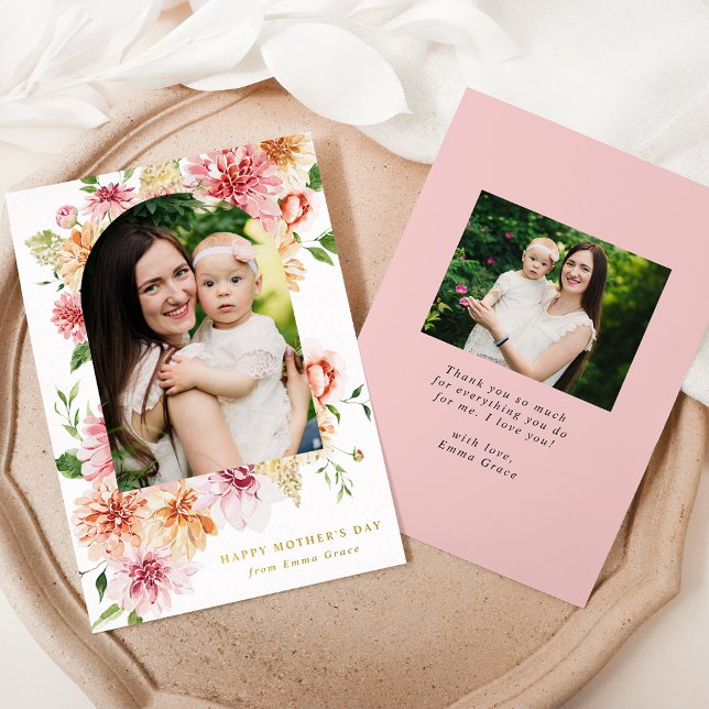 Elegant Pink Peonies 2 Photo Mother's Day Foil Holiday Card (Creator Uploaded)