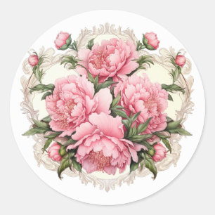 Elegant Pink Peonies Classic Round Sticker
