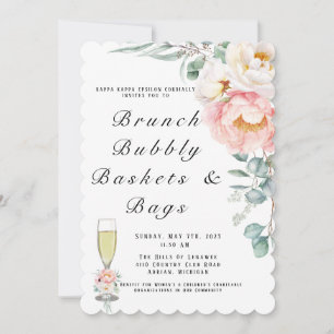 Elegant Pink Peonies Eucalyptus Brunch and Bubbly Invitation