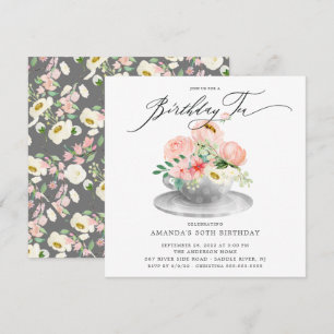 Elegant Pink Peonies Floral Birthday Tea Invitatio Invitation