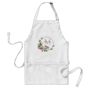 Elegant pink peonies & greenery custom monogram standard apron