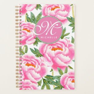 Elegant Pink Peonies Pattern - Monogrammed Planner