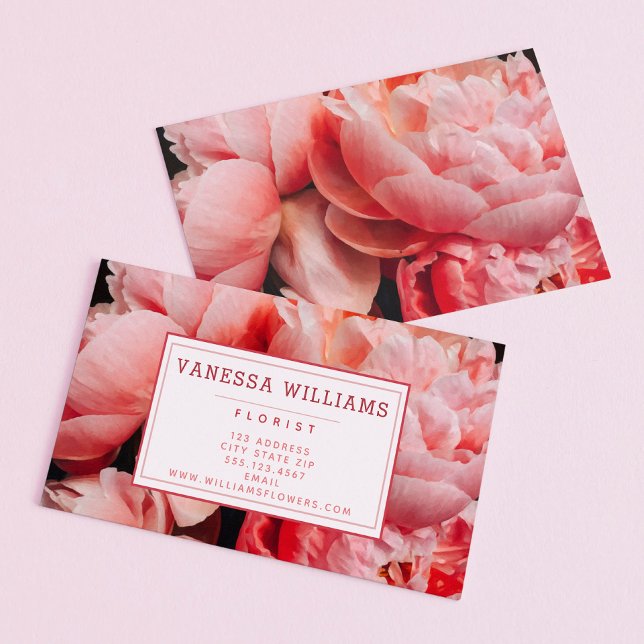Elegant Pink Peonies - Personalised Business Card (Creator Uploaded)