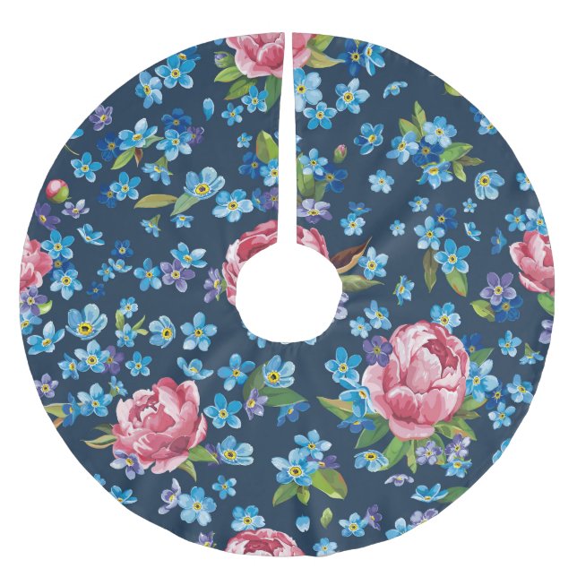 Elegant Pink Peonies Retro Background Brushed Polyester Tree Skirt (Front)