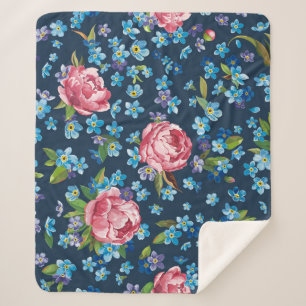 Elegant Pink Peonies Retro Background Sherpa Blanket