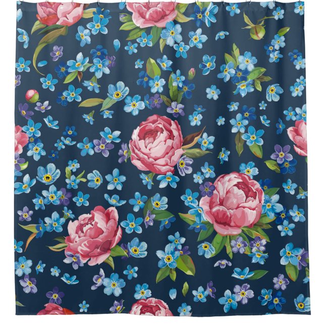 Elegant Pink Peonies Retro Background Shower Curtain (Front)
