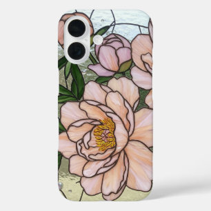 Elegant Pink Peonies Stained Glass Illusion iPhone 16 Case