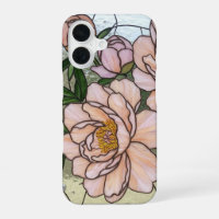Elegant Pink Peonies Stained Glass Illusion