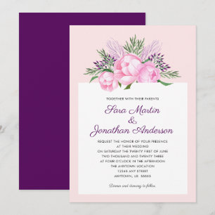 Elegant Pink Peonies Watercolor Wedding Invitation