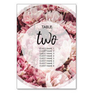 Elegant Pink Peonies Wedding Guest Names Table Number