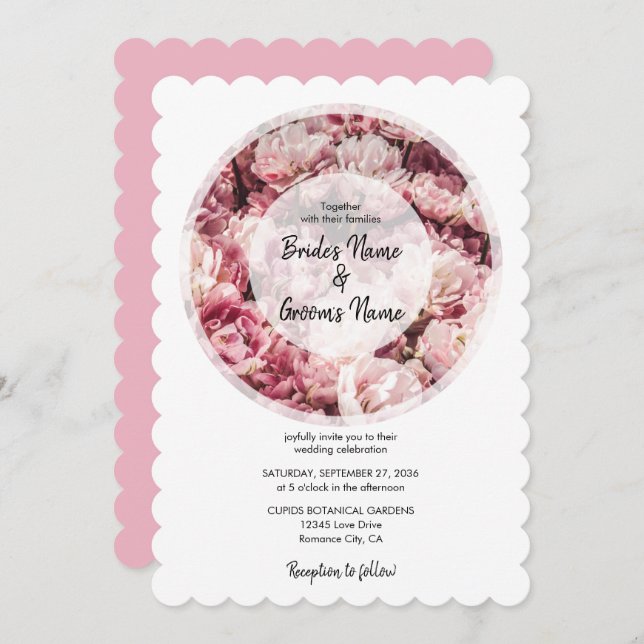 Elegant Pink Peonies Wedding Invitations (Front/Back)