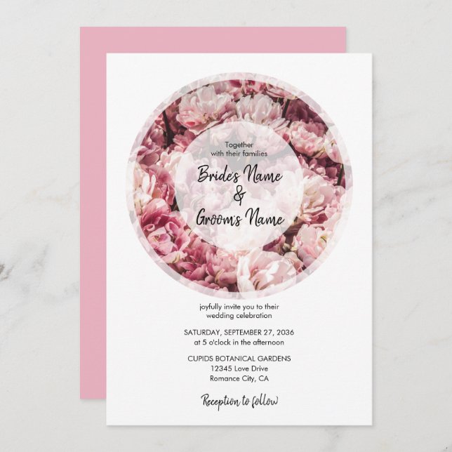 Elegant Pink Peonies Wedding Invitations (Front/Back)