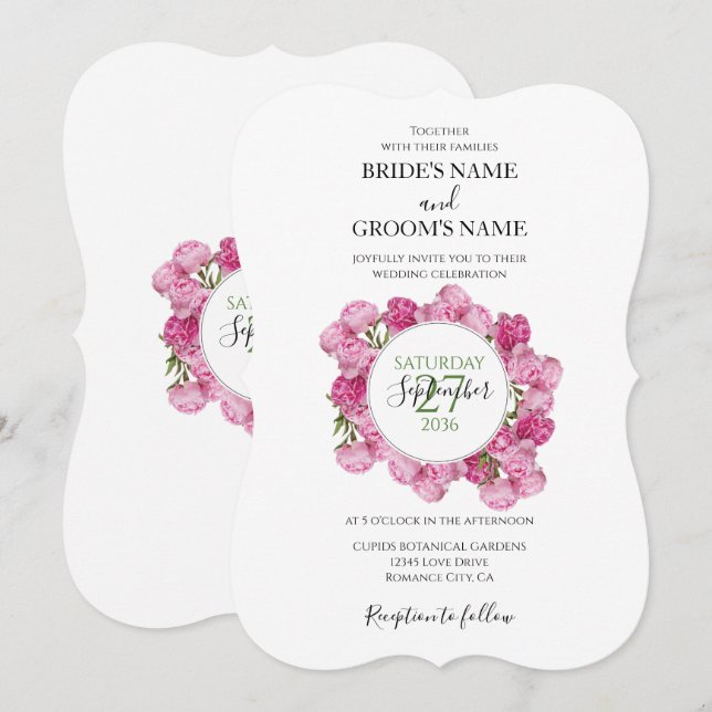 Elegant Pink Peonies Wedding Invitations (Front/Back)