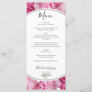 Elegant Pink Peonies Wedding  Menu