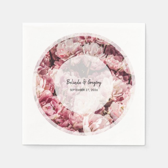 Elegant Pink Peonies Wedding  Napkin (Front)