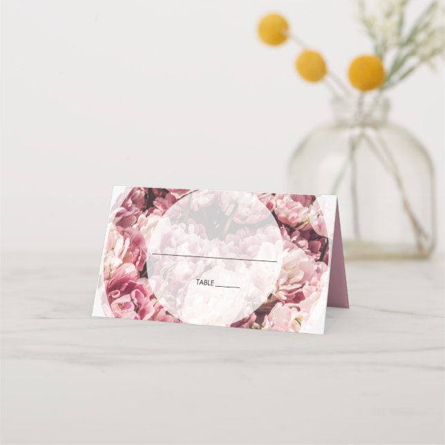 Elegant Pink Peonies Wedding Place Card (Front)