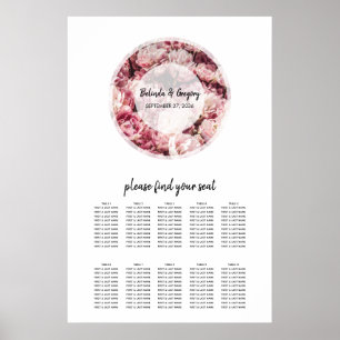Elegant Pink Peonies Wedding Seating Chart