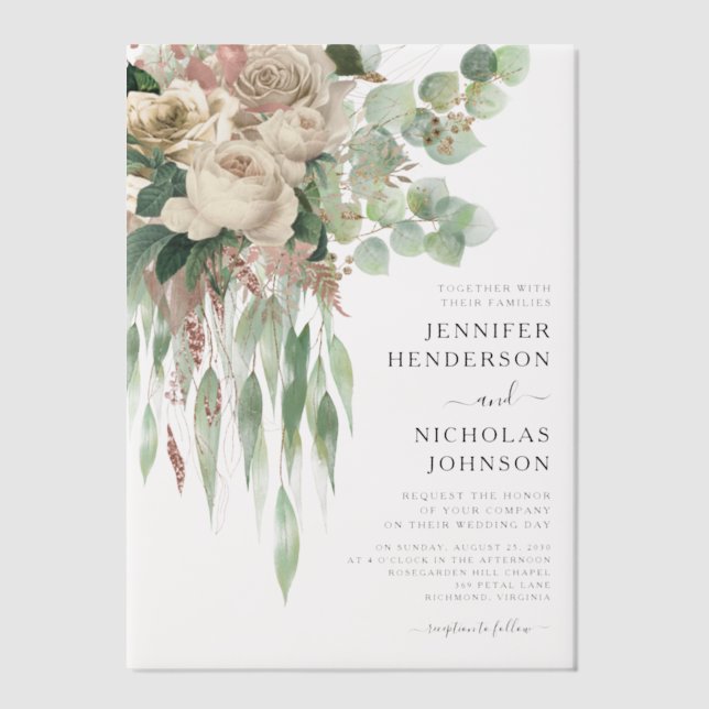 Elegant Pink Peonies Wedding  Vellum Invitations (Front)