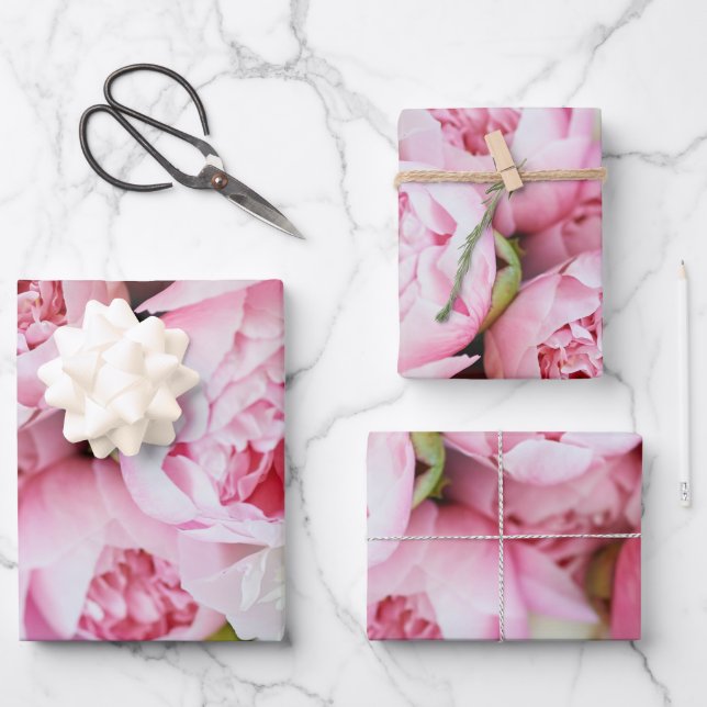 Elegant Pink Peonies Wrapping Paper Sheet (Front)