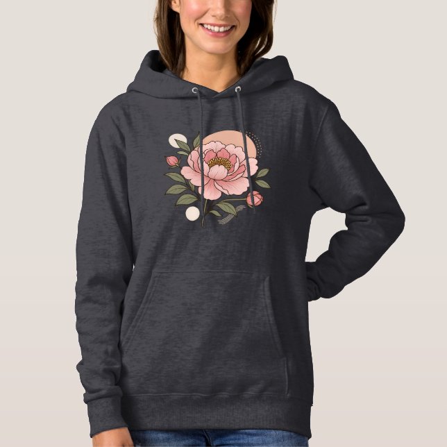 Elegant Pink Peony Botanical Art Women's Sweatshir Hoodie (Front)