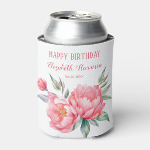 Elegant Pink Peony Botanical Birthday Brunch Can Cooler