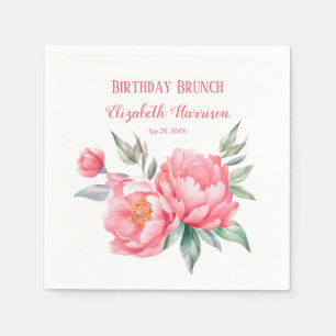 Elegant Pink Peony Botanical Birthday Brunch Napkin