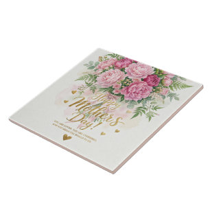 Elegant Pink Peony Bouquet Happy Mother’s Day Card Ceramic Tile