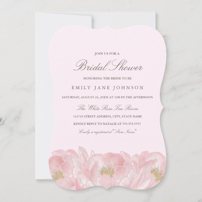 Elegant Pink Peony Bridal Shower Invitation (Front)