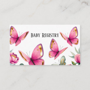 Elegant Pink Peony & Butterflies Baby Registry Enclosure Card