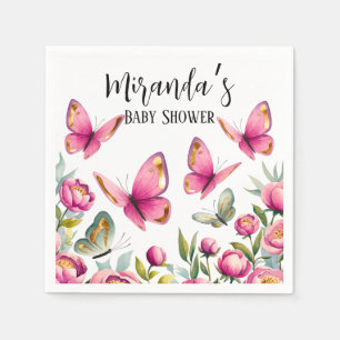 Elegant Pink Peony & Butterflies Girl Baby Shower Napkin