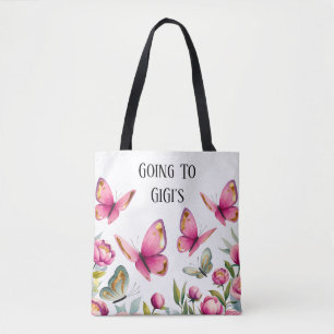 Elegant Pink Peony & Butterflies: Going To GiGi’s Tote Bag