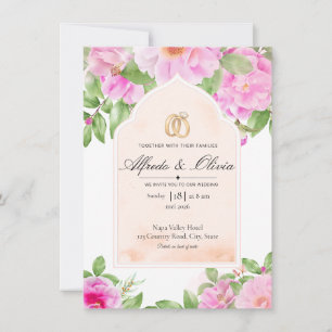 Elegant Pink Peony Floral Arched Wedding Invitatio Invitation