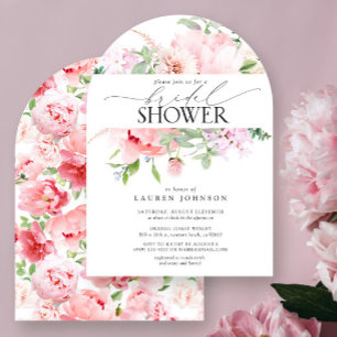 Elegant Pink Peony Floral Calligraphy Shower Invitation