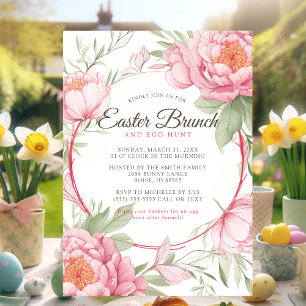 Elegant Pink Peony Floral Easter Brunch & Egg Hunt Invitation
