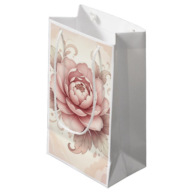Elegant Pink Peony Floral Small Gift Bag (Front Angled)