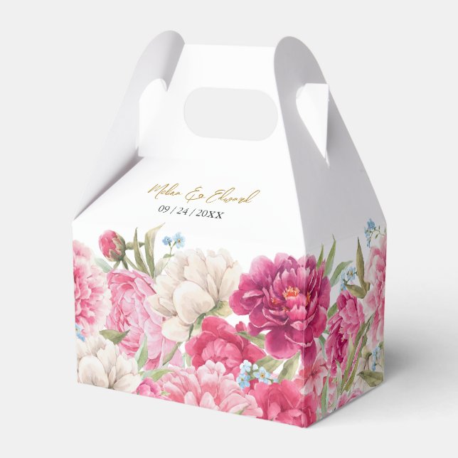 Elegant Pink Peony Florals Wedding Favour Box (Front Side)