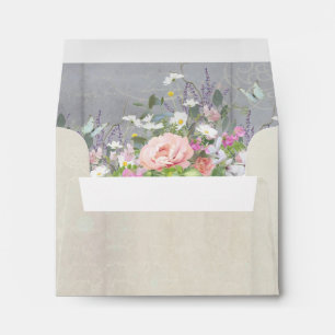 Elegant Pink Peony Flower w Foliage Rustic Wood Envelope