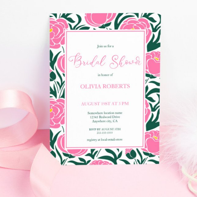 Elegant Pink Peony Flowers Bridal Shower Invitation (Creator Uploaded)