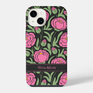 Elegant Pink Peony Flowers Personalised iPhone 14 Case