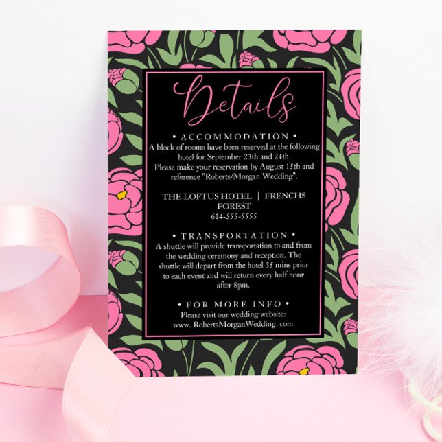 Elegant Pink Peony Flowers Wedding Details Enclosure Card (Creator Uploaded)