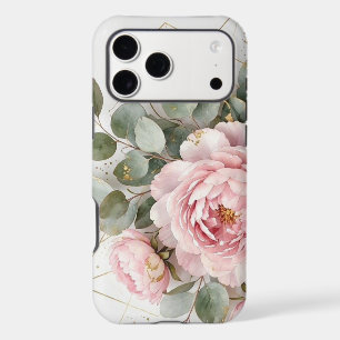 Elegant Pink Peony Gold Geometric Floral