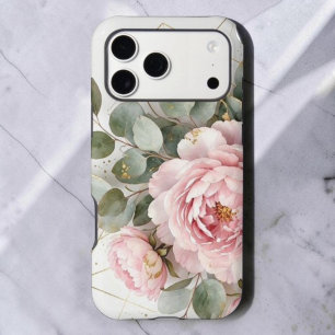 Elegant Pink Peony Gold Geometric Floral