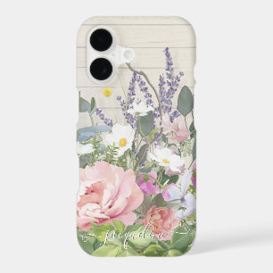Elegant Pink Peony Lavender Floral Rustic Wood