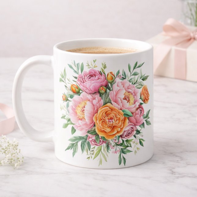 Elegant Pink Peony Rose Floral Bouquet Coffee Mug (Creator Uploaded)